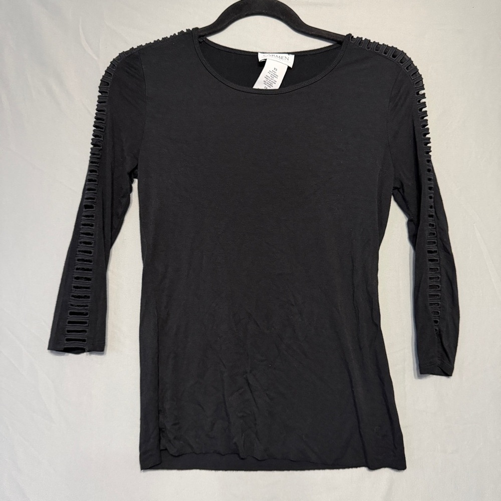 Carmen Marc Valvo Womens Cut-Out Sleeve Top XS Black Grunge Goth Witchy Baddie